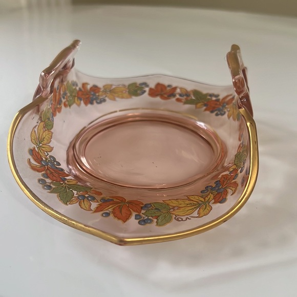 Heisey Folded Pink Autumn Design Dish with Handles - Picture 9 of 9